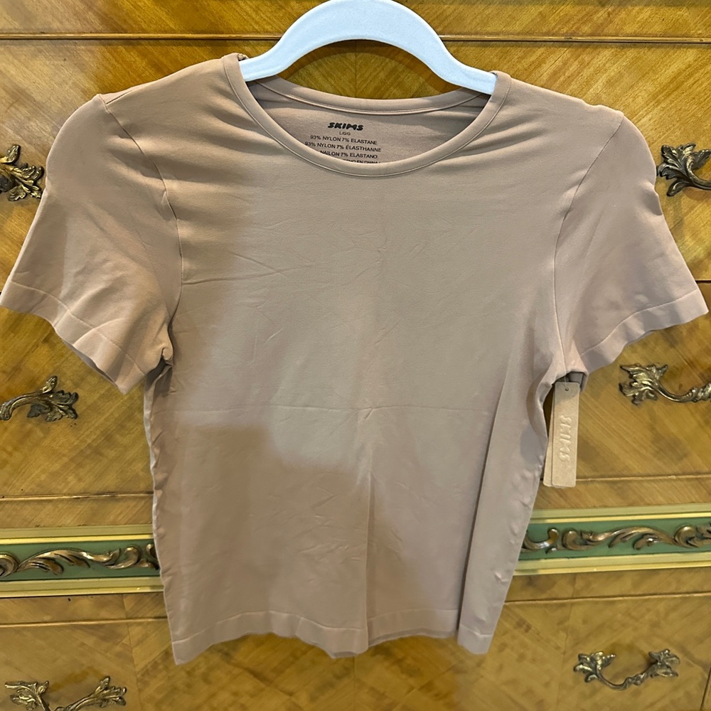 NWT Skims Cotton Jersey T-Shirt Tan Women's Top Sz L